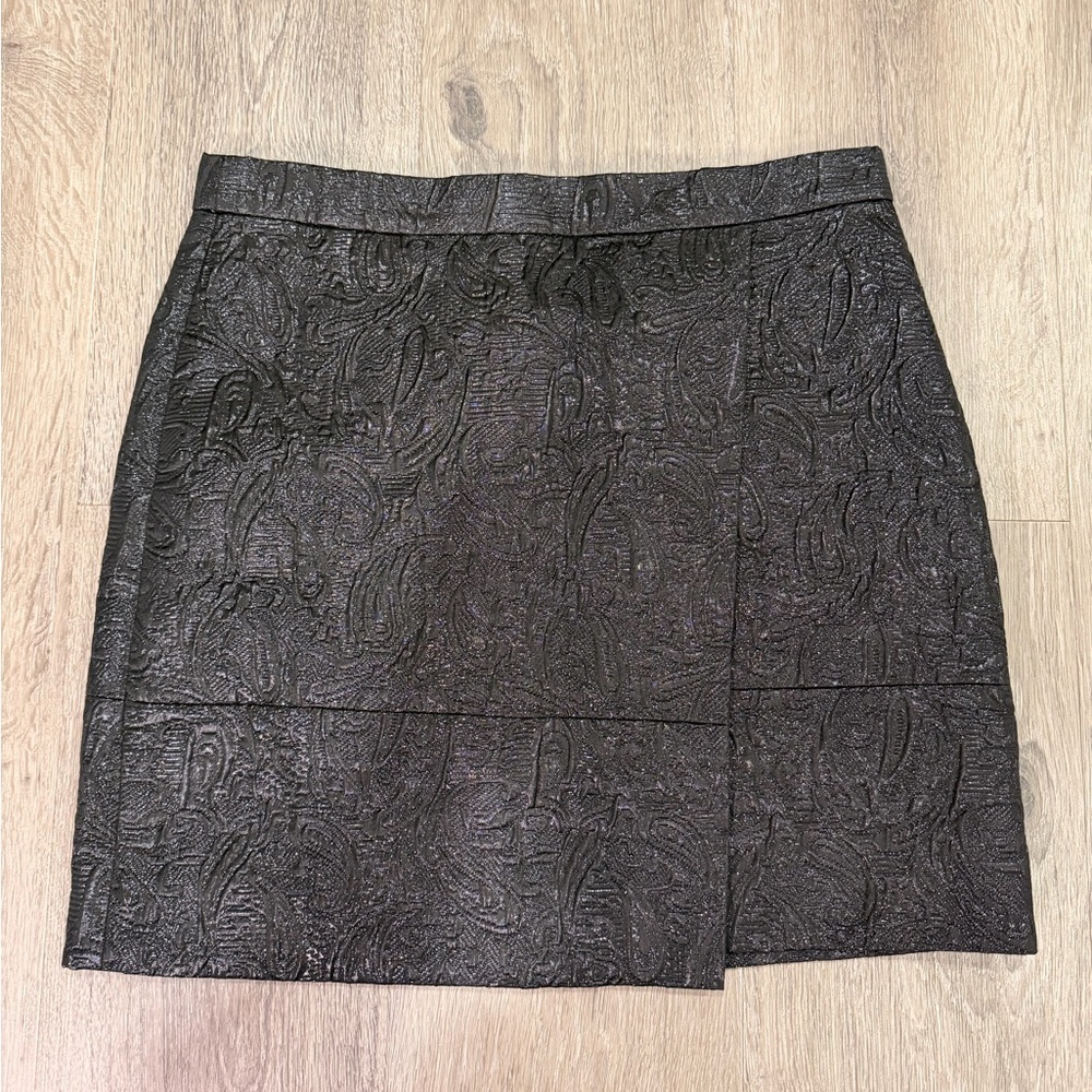 J. Crew Women’s Black Textured Pencil Skirt Wrap Metallic Look Size 2